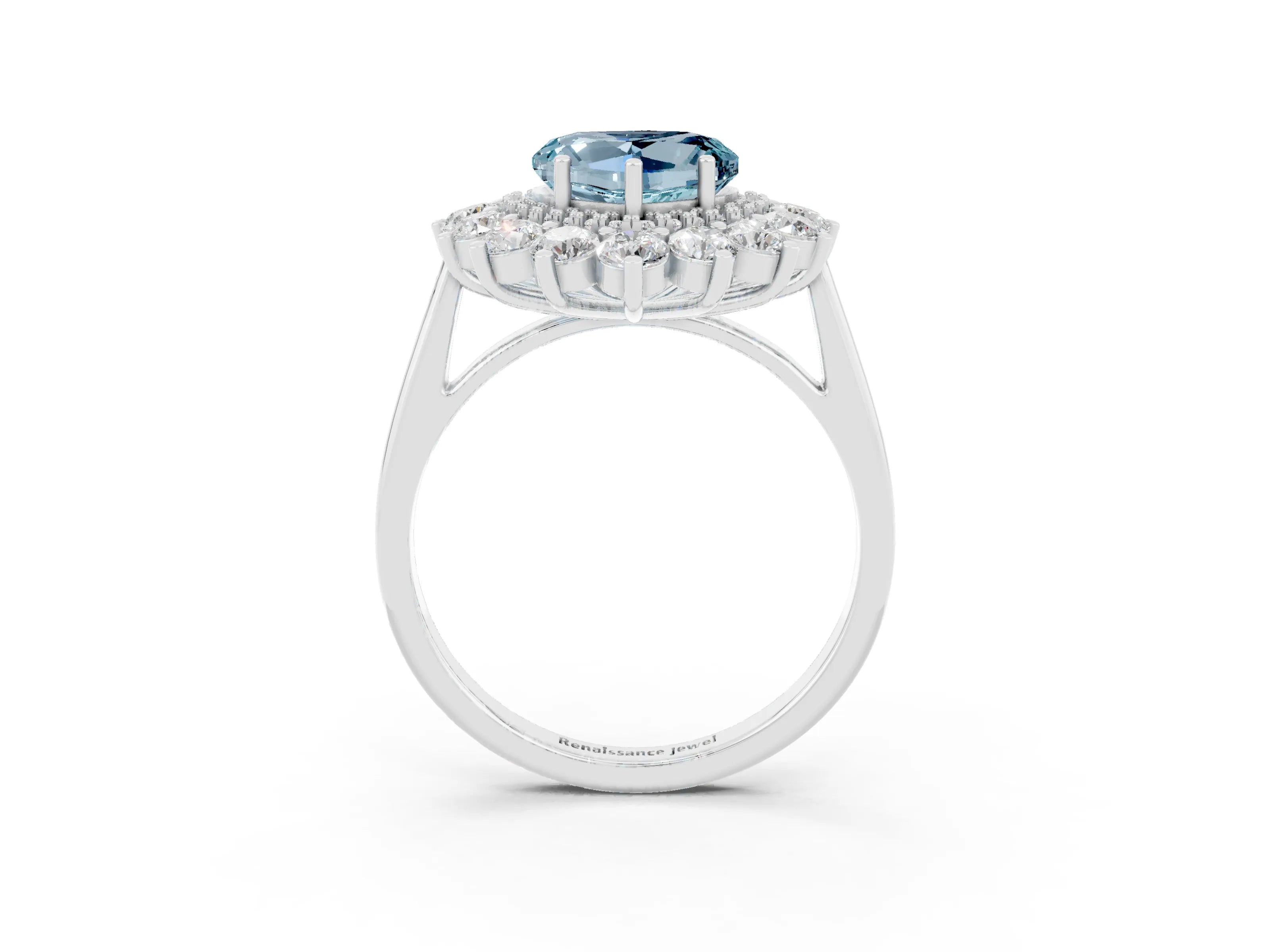 White gold Heart Cut Halo Cluster Diamond Ring with Pave Band and Four-Prong Setting_57