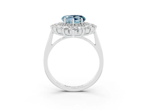 White gold Heart Cut Halo Cluster Diamond Ring with Pave Band and Four-Prong Setting_57