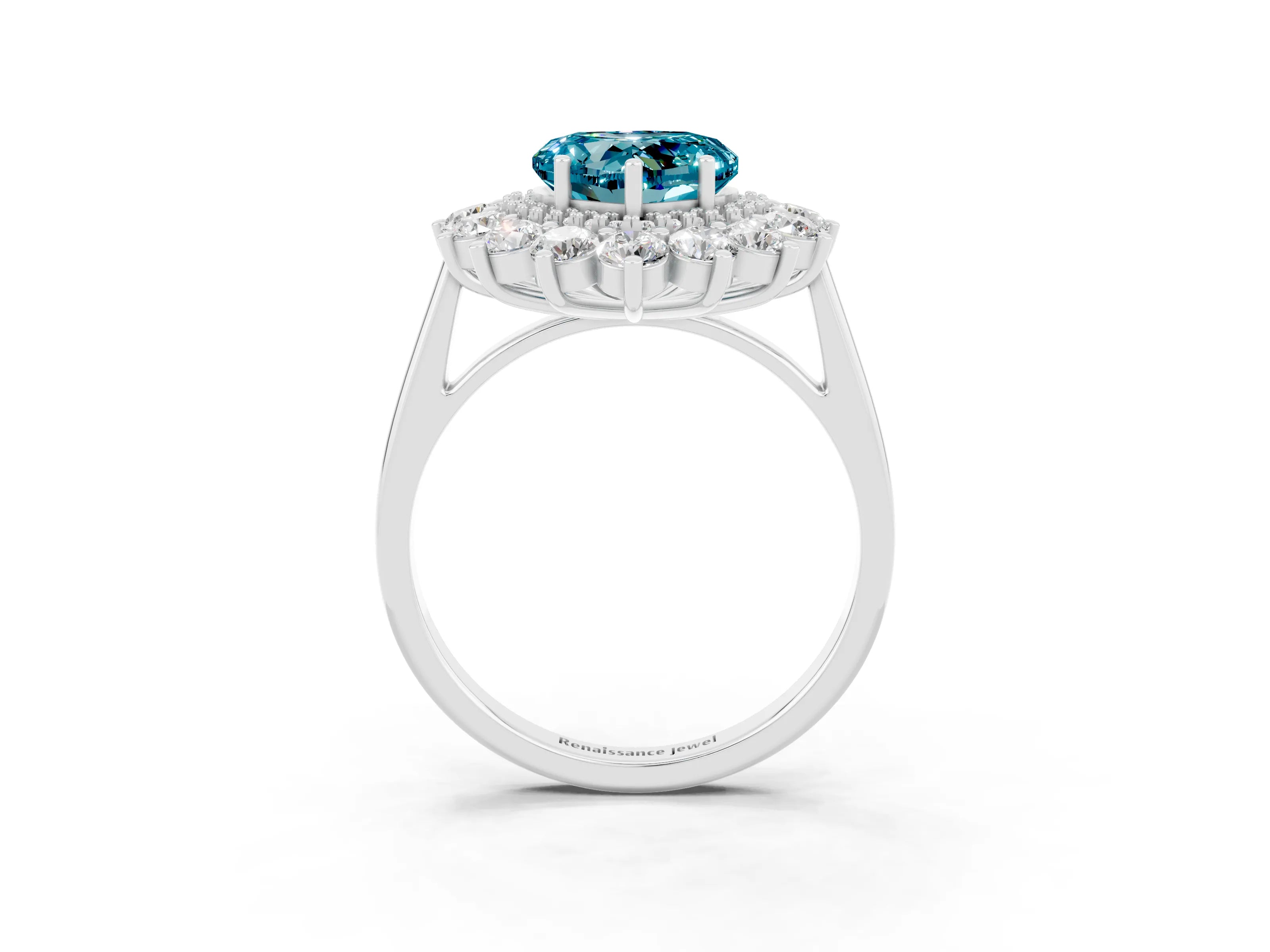 White gold Heart Cut Halo Cluster Diamond Ring with Pave Band and Four-Prong Setting_62