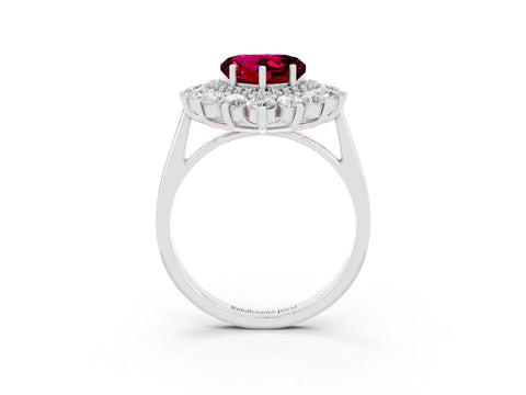 White gold Heart Cut Halo Cluster Diamond Ring with Pave Band and Four-Prong Setting_63