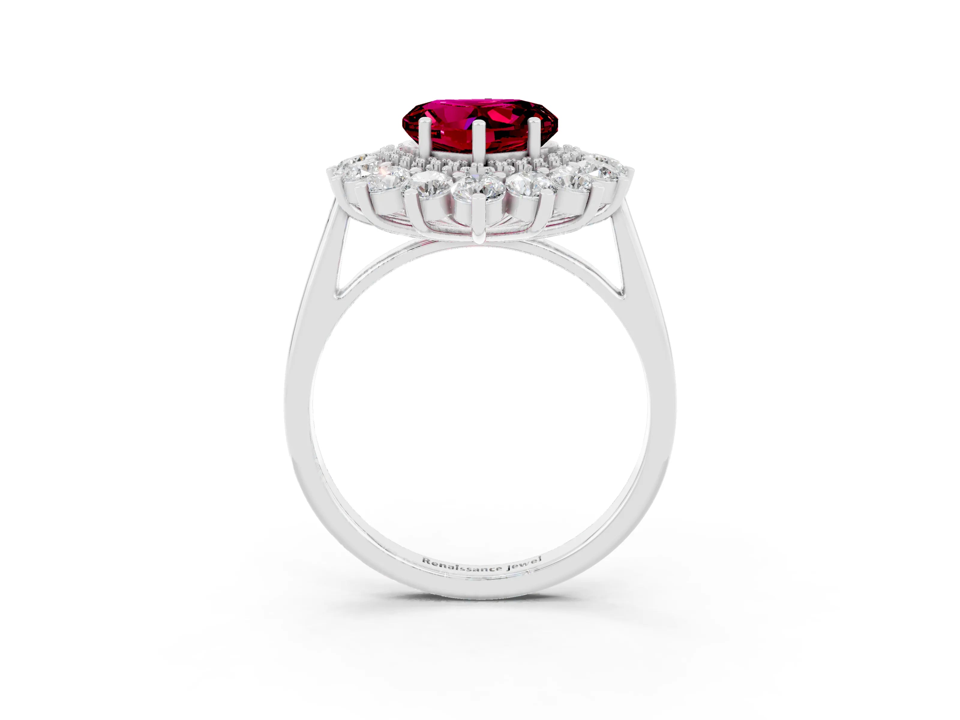 White gold Heart Cut Halo Cluster Diamond Ring with Pave Band and Four-Prong Setting_69