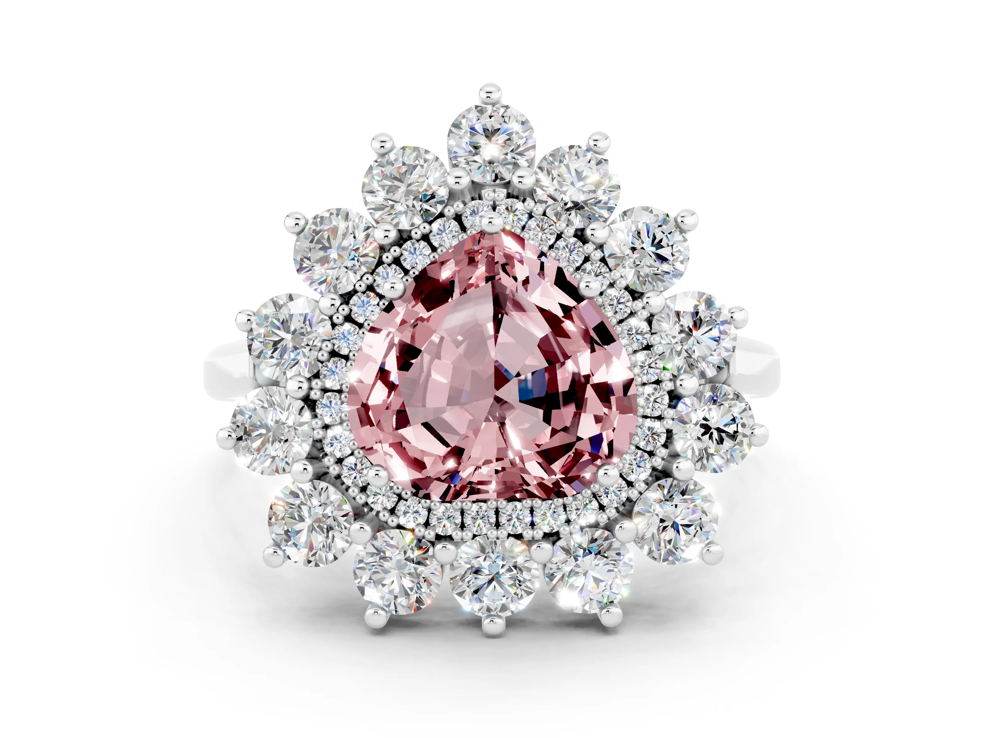 White gold Heart Cut Halo Cluster Diamond Ring with Pave Band and Four-Prong Setting_6
