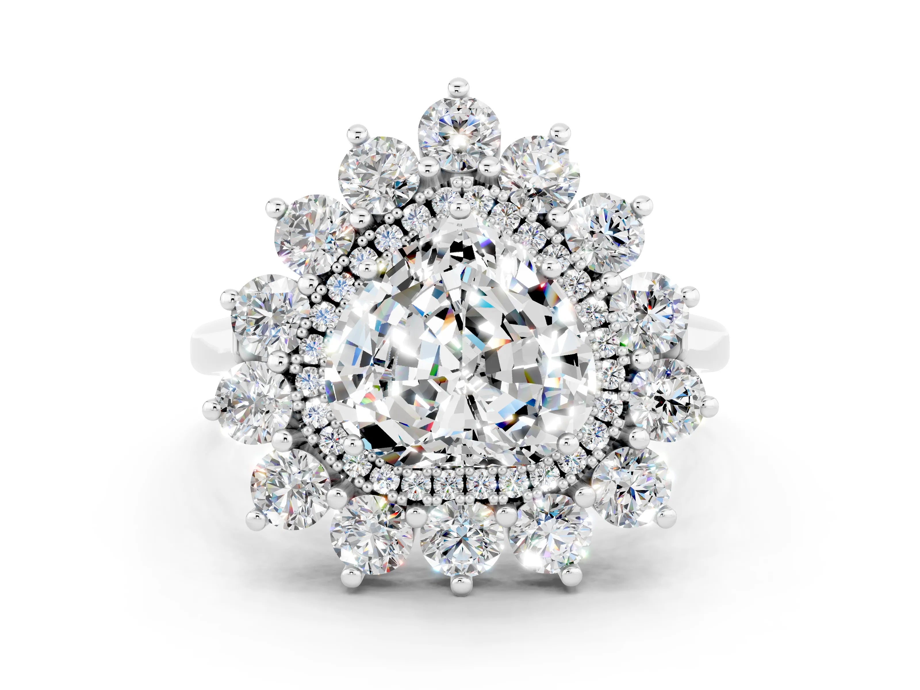 White gold Heart Cut Halo Cluster Diamond Ring with Pave Band and Four-Prong Setting_6