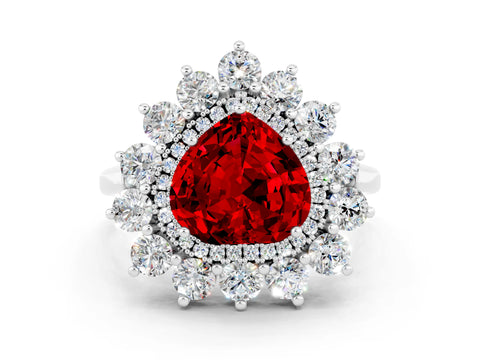 White gold Heart Cut Halo Cluster Diamond Ring with Pave Band and Four-Prong Setting_6
