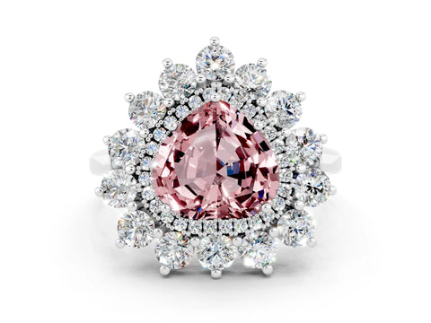 White gold Heart Cut Halo Cluster Diamond Ring with Pave Band and Four-Prong Setting_6