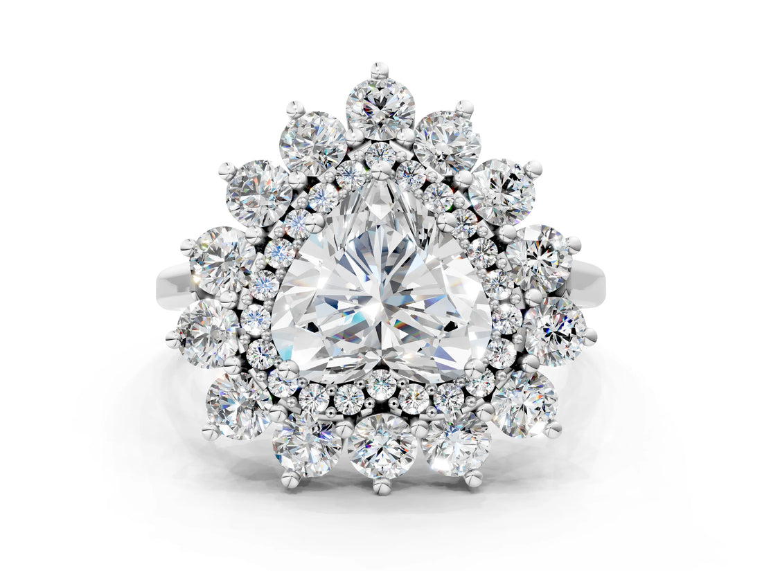 White gold Heart Cut Halo Cluster Diamond Ring with Pave Band and Four-Prong Setting_7