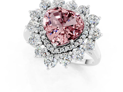 White gold Heart Cut Halo Cluster Diamond Ring with Pave Band and Four-Prong Setting_7