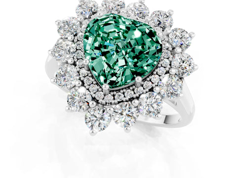 White gold Heart Cut Halo Cluster Diamond Ring with Pave Band and Four-Prong Setting_7