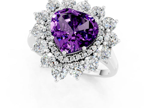 White gold Heart Cut Halo Cluster Diamond Ring with Pave Band and Four-Prong Setting_7