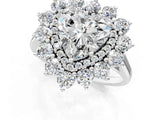 White gold Heart Cut Halo Cluster Diamond Ring with Pave Band and Four-Prong Setting_8