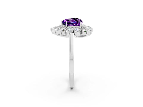White gold Heart Cut Halo Cluster Diamond Ring with Pave Band and Four-Prong Setting_8