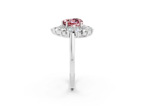 White gold Heart Cut Halo Cluster Diamond Ring with Pave Band and Four-Prong Setting_8