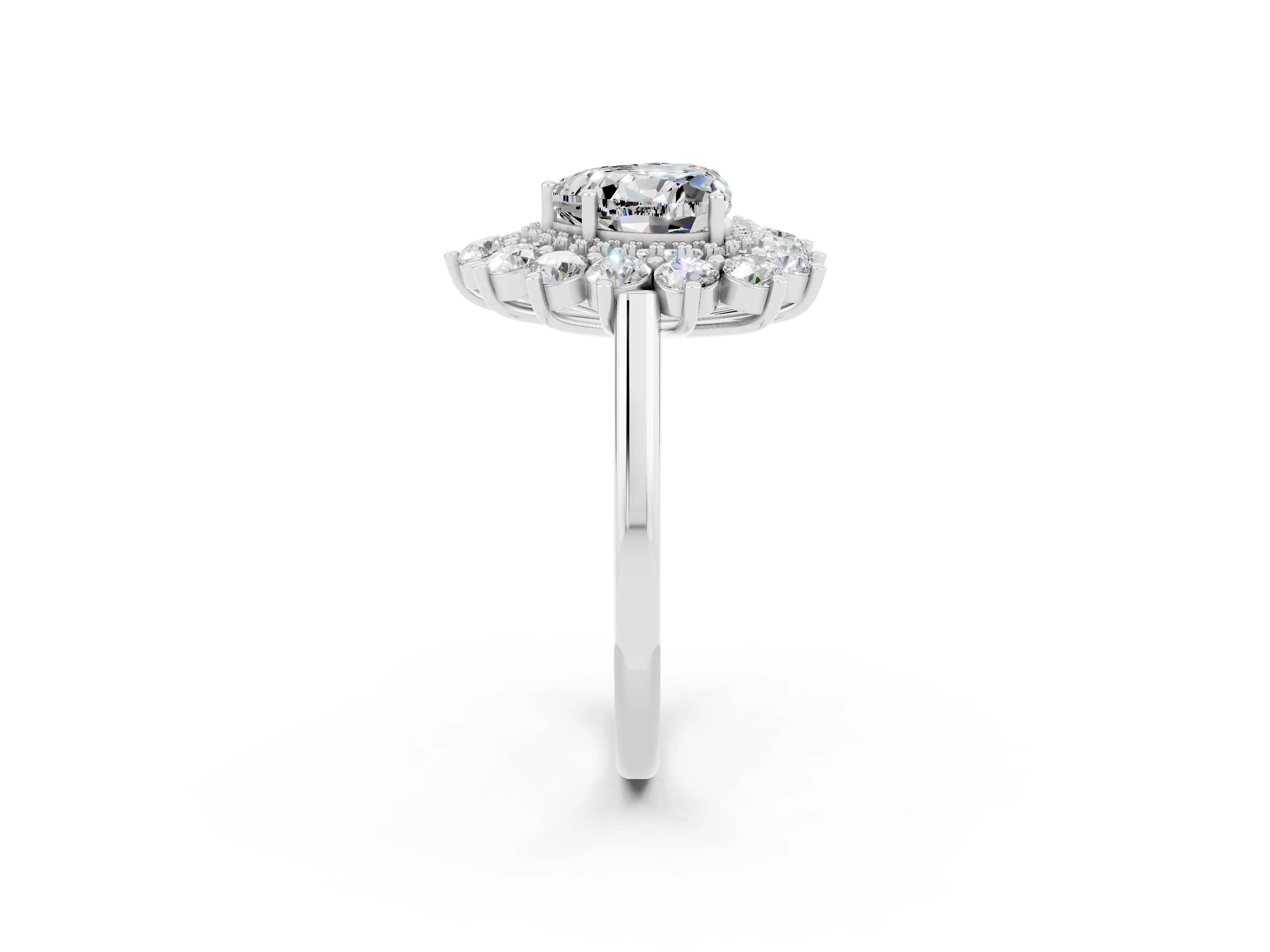 White gold Heart Cut Halo Cluster Diamond Ring with Pave Band and Four-Prong Setting_8