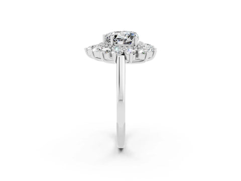 White gold Heart Cut Halo Cluster Diamond Ring with Pave Band and Four-Prong Setting_8