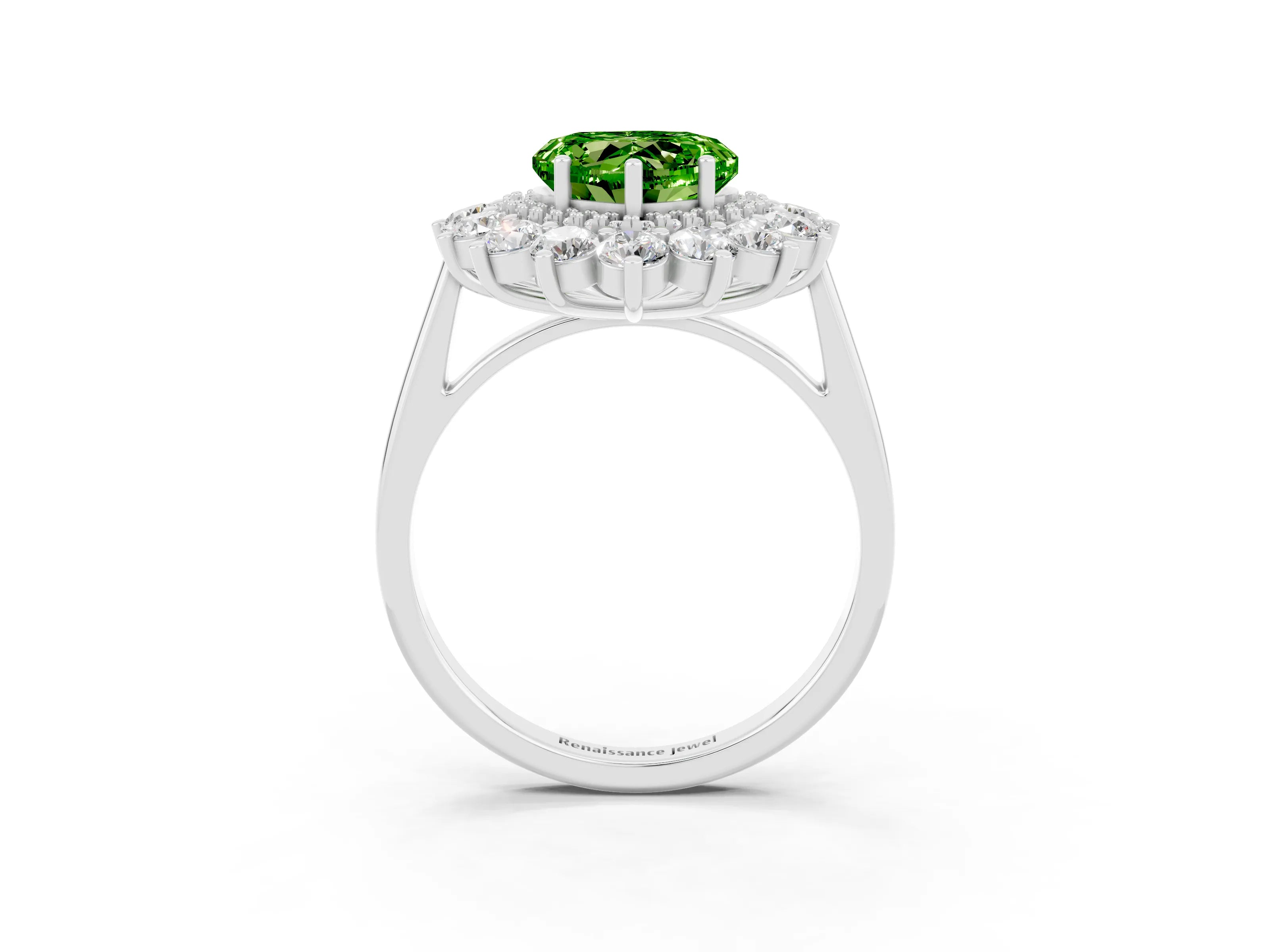 White gold Heart Cut Halo Cluster Diamond Ring with Pave Band and Four-Prong Setting_9