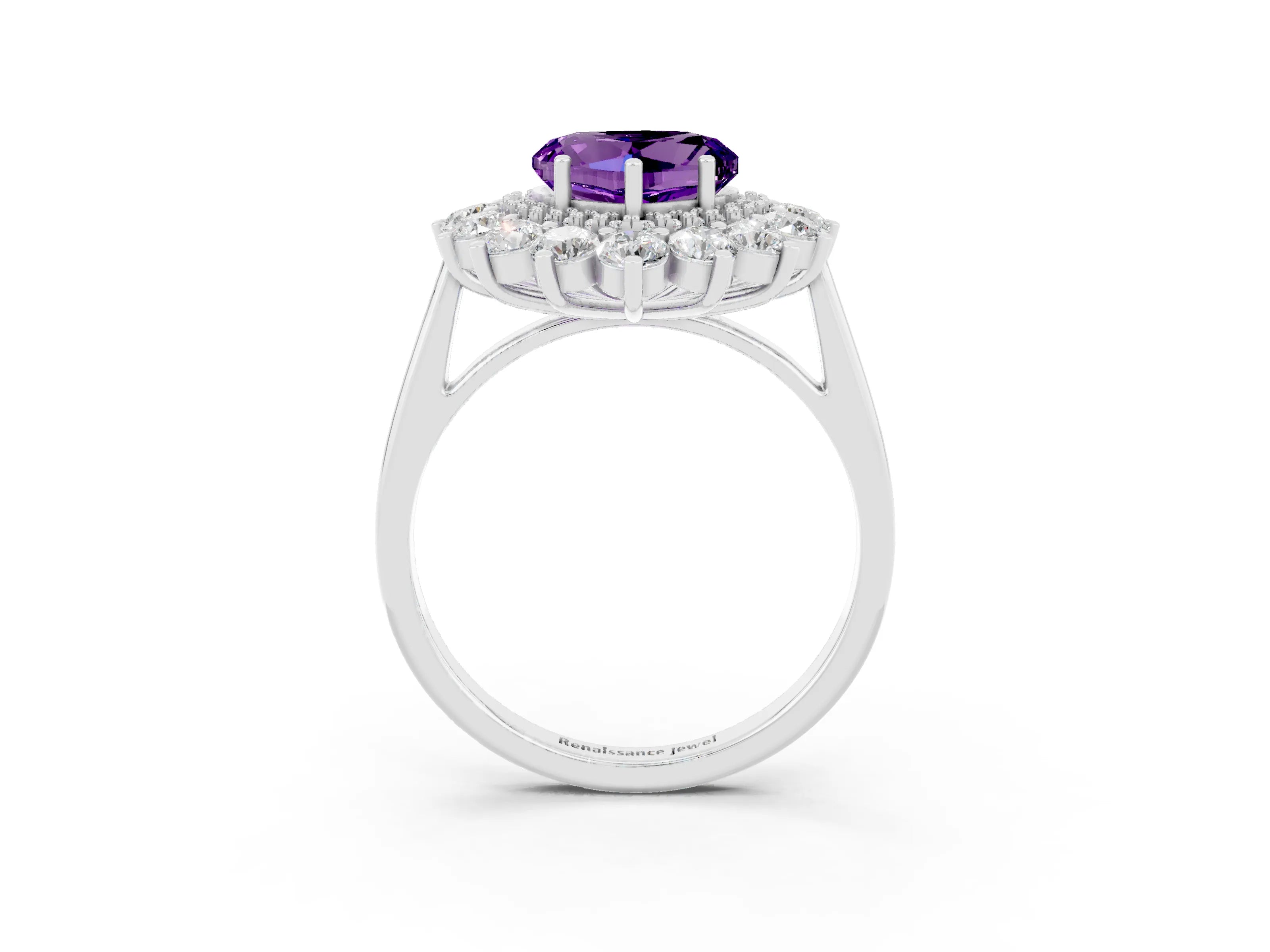 White gold Heart Cut Halo Cluster Diamond Ring with Pave Band and Four-Prong Setting_9