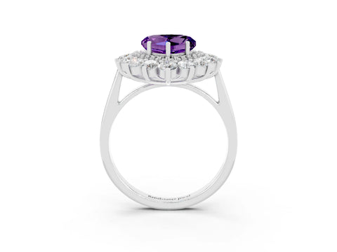 White gold Heart Cut Halo Cluster Diamond Ring with Pave Band and Four-Prong Setting_9