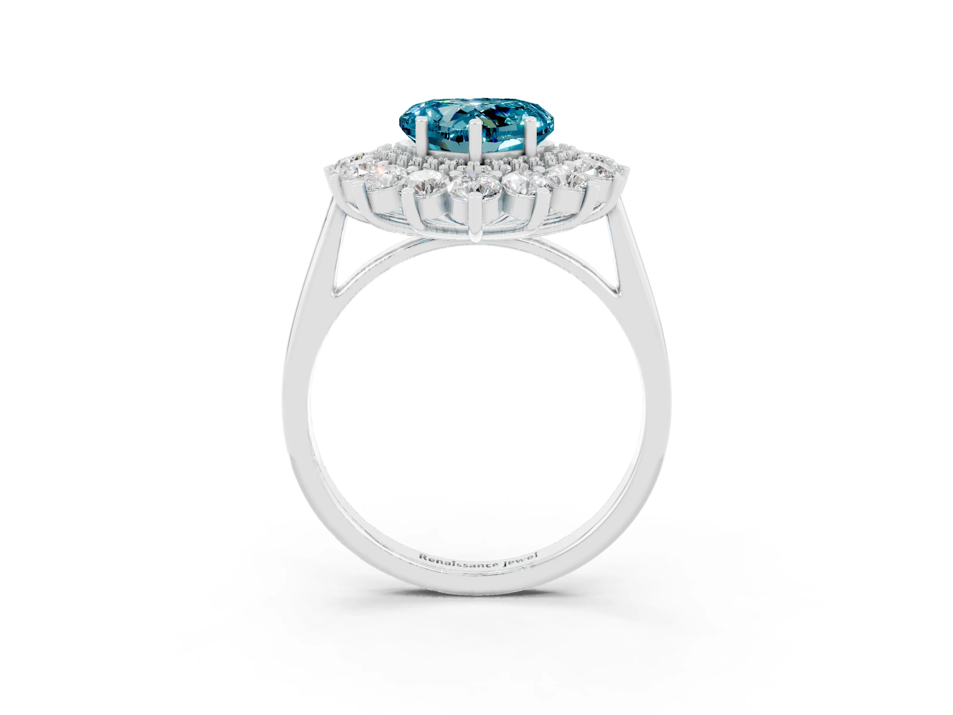 White gold Heart Cut Halo Cluster Diamond Ring with Pave Band and Four-Prong Setting_9