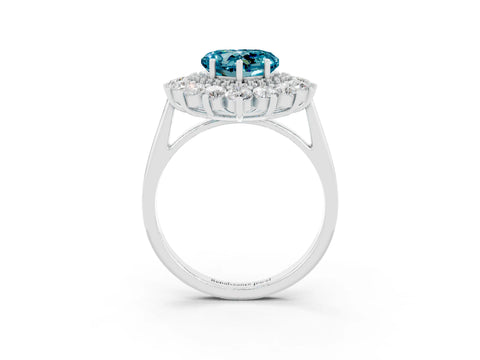 White gold Heart Cut Halo Cluster Diamond Ring with Pave Band and Four-Prong Setting_9