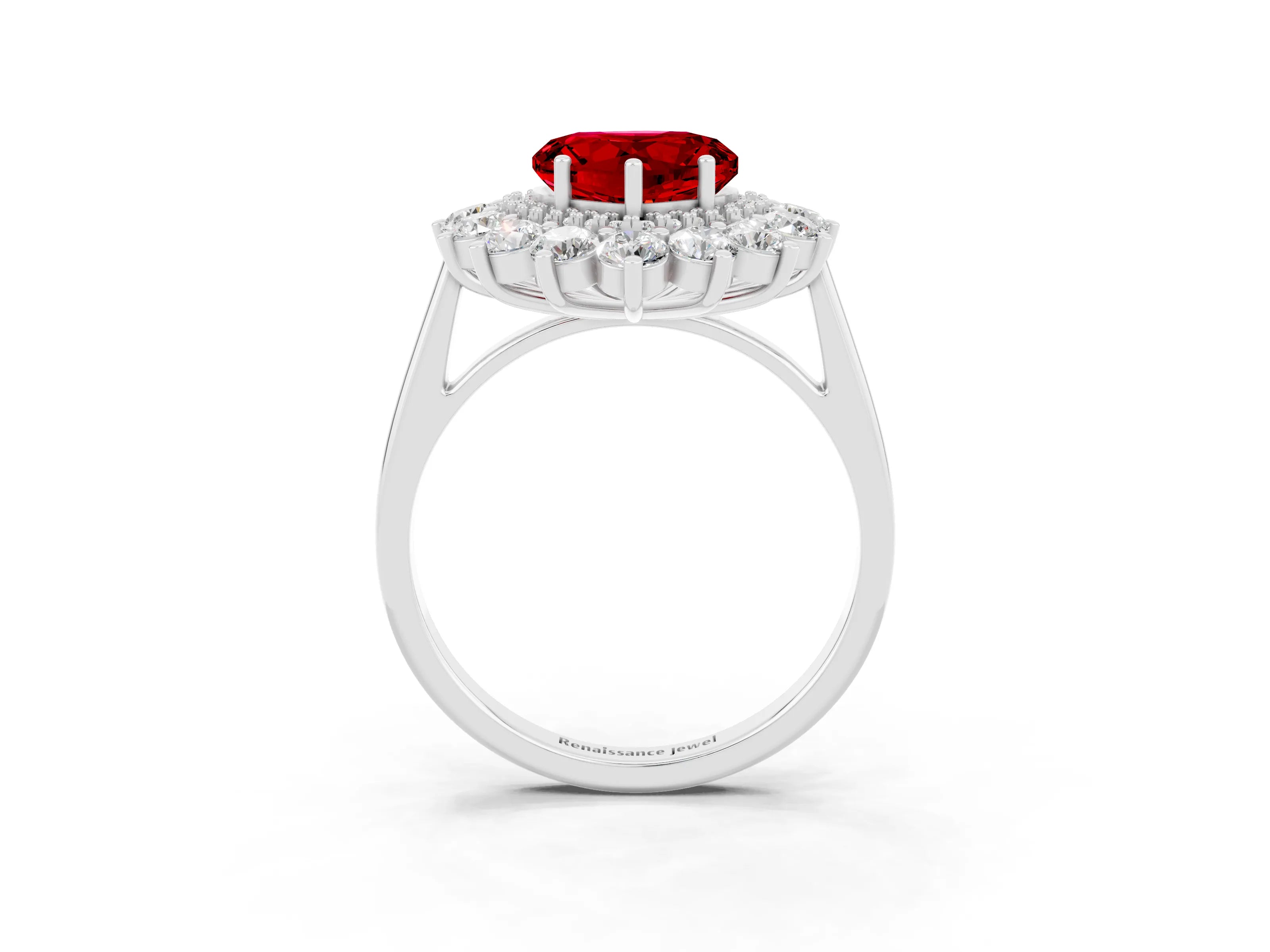 White gold Heart Cut Halo Cluster Diamond Ring with Pave Band and Four-Prong Setting_9