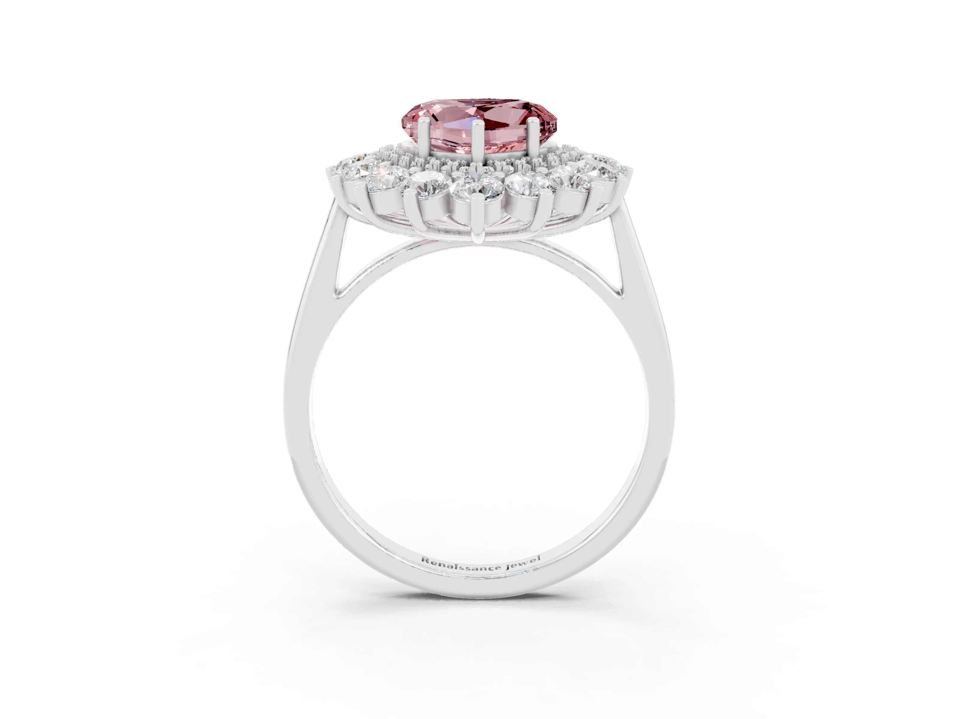White gold Heart Cut Halo Cluster Diamond Ring with Pave Band and Four-Prong Setting_9