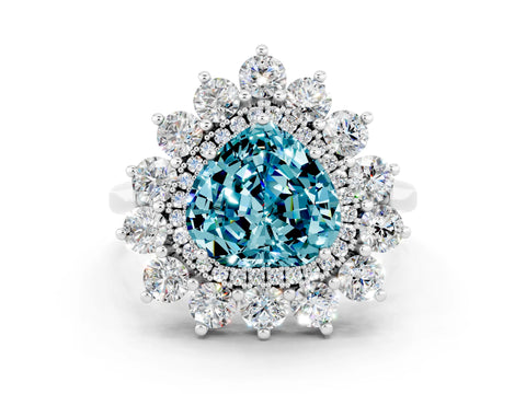 White gold Heart Cut Halo Cluster Diamond Ring with Pave Band and Four-Prong Setting
