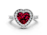 White gold Heart Cut Halo Diamond Engagement Ring with Milgrain Pave Band and Four-Prong Setting