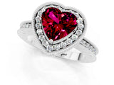 White gold Heart Cut Halo Diamond Engagement Ring with Milgrain Pave Band and Four-Prong Setting_1