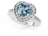 White gold Heart Cut Halo Diamond Engagement Ring with Milgrain Pave Band and Four-Prong Setting_1
