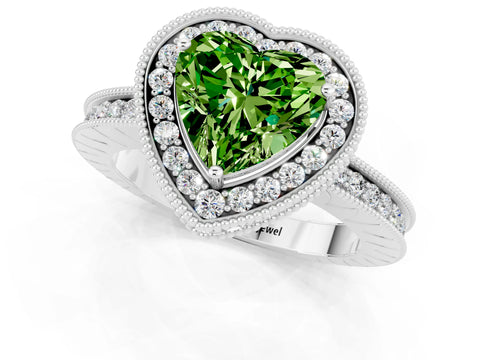 White gold Heart Cut Halo Diamond Engagement Ring with Milgrain Pave Band and Four-Prong Setting_1