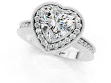White gold Heart Cut Halo Diamond Engagement Ring with Milgrain Pave Band and Four-Prong Setting_1