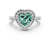 White gold Heart Cut Halo Diamond Engagement Ring with Milgrain Pave Band and Four-Prong Setting