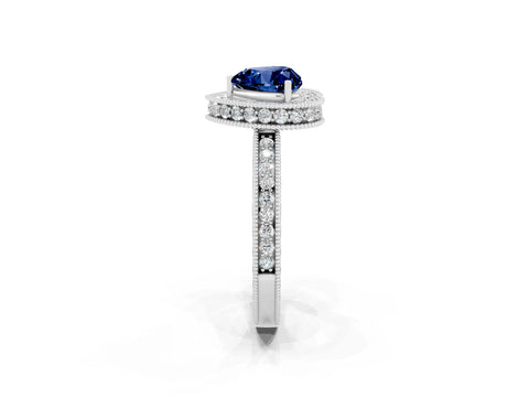 White gold Heart Cut Halo Diamond Engagement Ring with Milgrain Pave Band and Four-Prong Setting_2