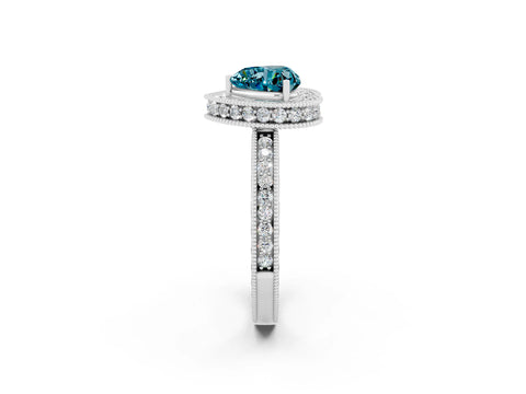 White gold Heart Cut Halo Diamond Engagement Ring with Milgrain Pave Band and Four-Prong Setting_2
