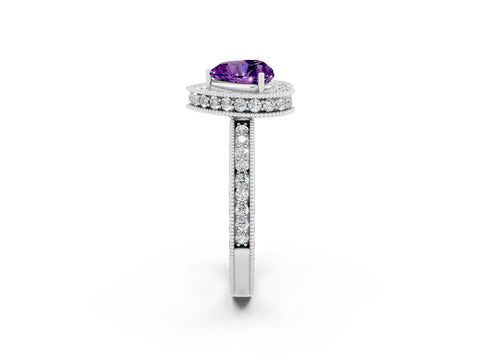 White gold Heart Cut Halo Diamond Engagement Ring with Milgrain Pave Band and Four-Prong Setting_2