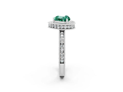 White gold Heart Cut Halo Diamond Engagement Ring with Milgrain Pave Band and Four-Prong Setting_2
