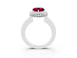 White gold Heart Cut Halo Diamond Engagement Ring with Milgrain Pave Band and Four-Prong Setting_3