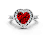 White gold Heart Cut Halo Diamond Engagement Ring with Milgrain Pave Band and Four-Prong Setting
