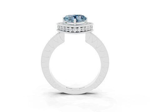White gold Heart Cut Halo Diamond Engagement Ring with Milgrain Pave Band and Four-Prong Setting_3
