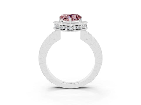 White gold Heart Cut Halo Diamond Engagement Ring with Milgrain Pave Band and Four-Prong Setting_3