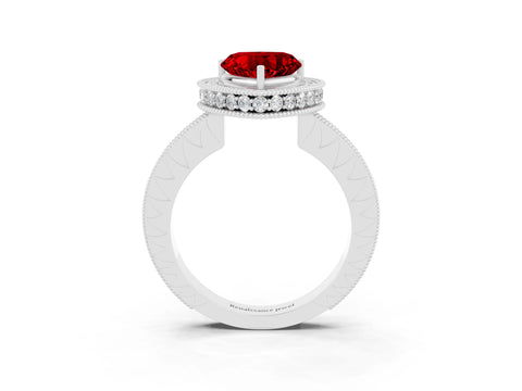 White gold Heart Cut Halo Diamond Engagement Ring with Milgrain Pave Band and Four-Prong Setting_3