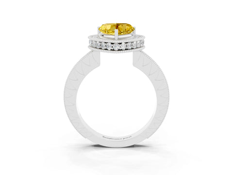 White gold Heart Cut Halo Diamond Engagement Ring with Milgrain Pave Band and Four-Prong Setting_3