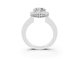 White gold Heart Cut Halo Diamond Engagement Ring with Milgrain Pave Band and Four-Prong Setting_3