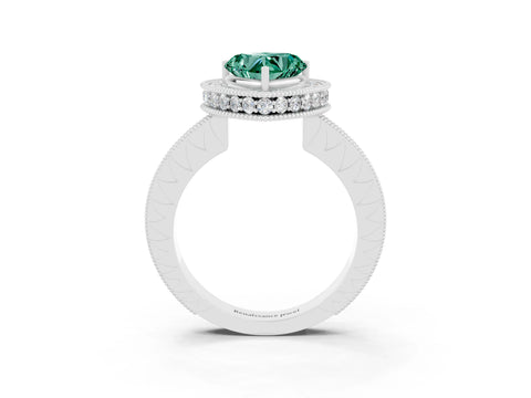 White gold Heart Cut Halo Diamond Engagement Ring with Milgrain Pave Band and Four-Prong Setting_3