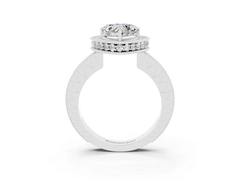 White gold Heart Cut Halo Diamond Engagement Ring with Milgrain Pave Band and Four-Prong Setting_3
