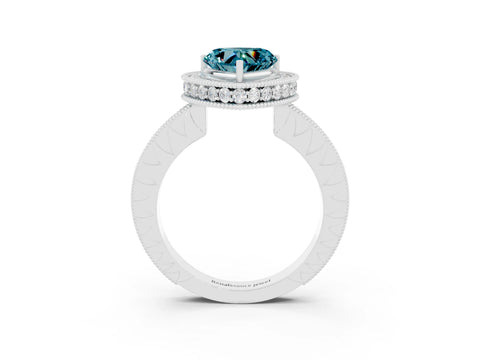 White gold Heart Cut Halo Diamond Engagement Ring with Milgrain Pave Band and Four-Prong Setting_3