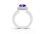 White gold Heart Cut Halo Diamond Engagement Ring with Milgrain Pave Band and Four-Prong Setting_3