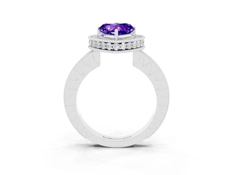 White gold Heart Cut Halo Diamond Engagement Ring with Milgrain Pave Band and Four-Prong Setting_3