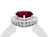 White gold Heart Cut Halo Diamond Engagement Ring with Milgrain Pave Band and Four-Prong Setting_4