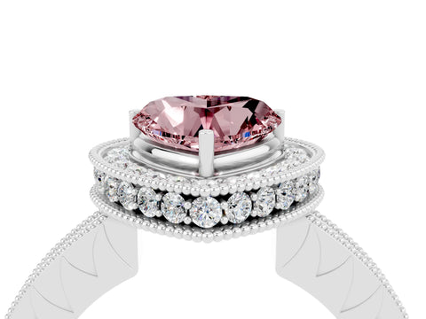 White gold Heart Cut Halo Diamond Engagement Ring with Milgrain Pave Band and Four-Prong Setting_4